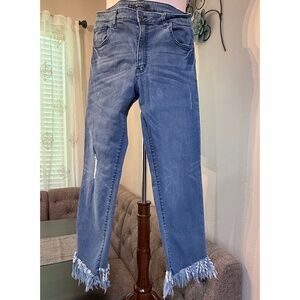 🔥 Lucky & Blessed Straight Leg Jeans — Raw Hem — Medium Wash — Sz 14